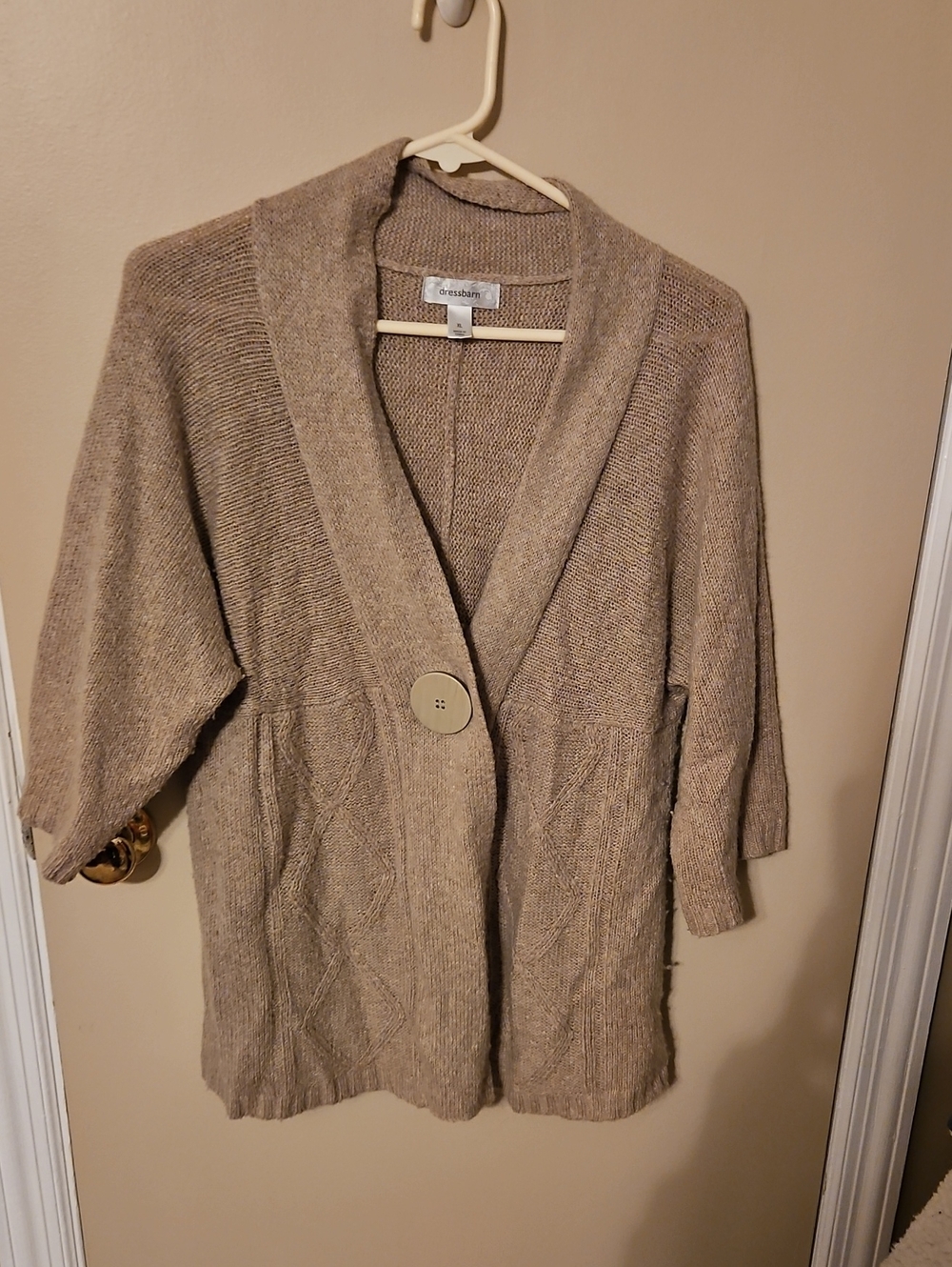 Dress Barn Taupe Button-Front Shawl Collar Cardigan
